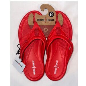 Minnetonka Silverthorne Prism Red Thong Sandal Size-8 | Runs Wide Width | Women